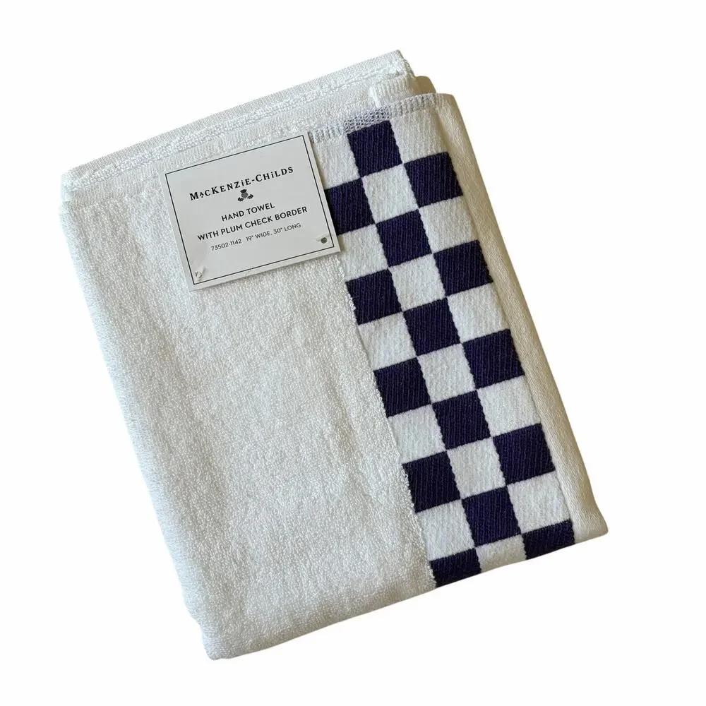 Mackenzie-Childs Cotton Hand Towel with Violet Check Border 19x30 NEW